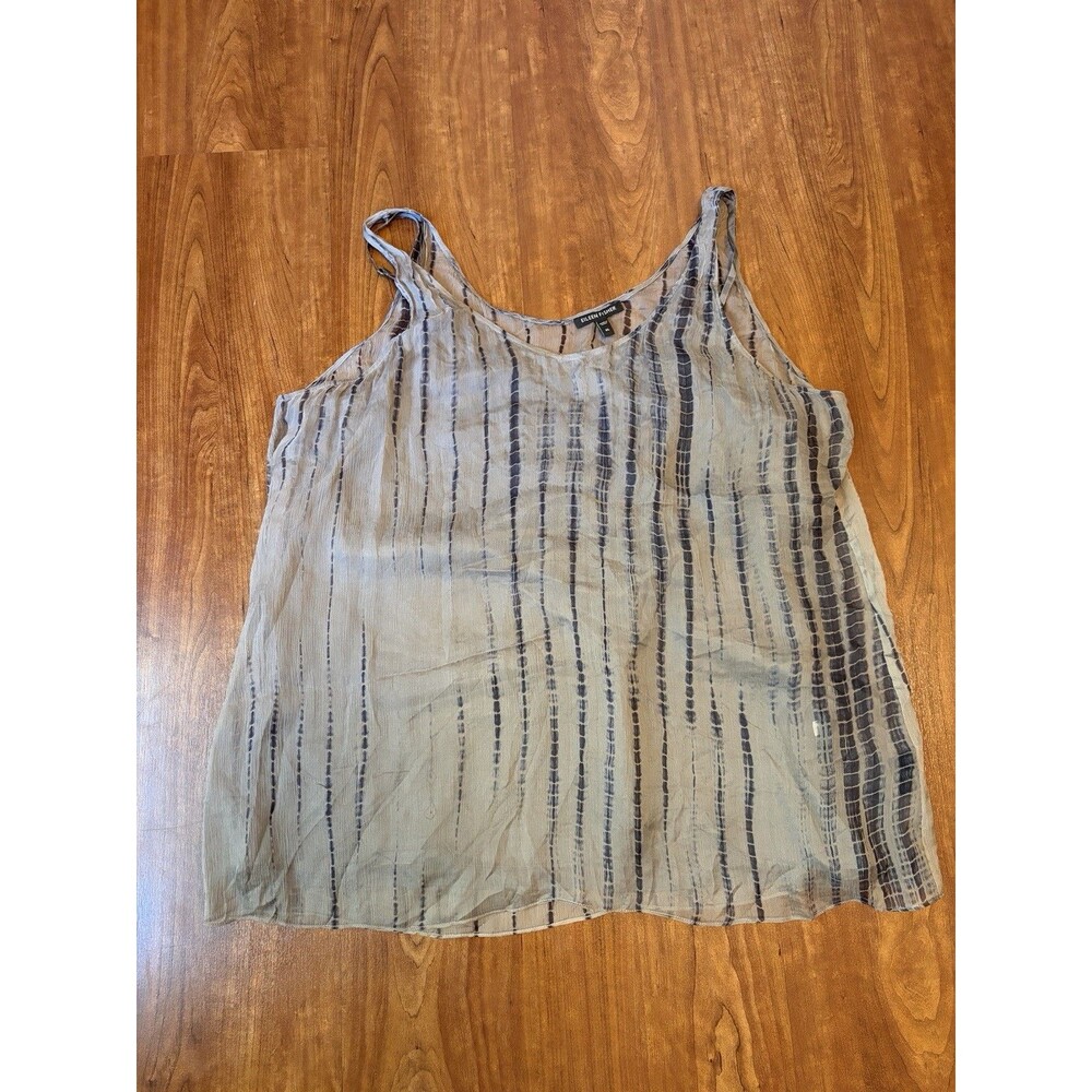 Eileen Fisher Silk Double Layer Tank Top Gray & Blue Vertical Tie Dye XL Sheer
